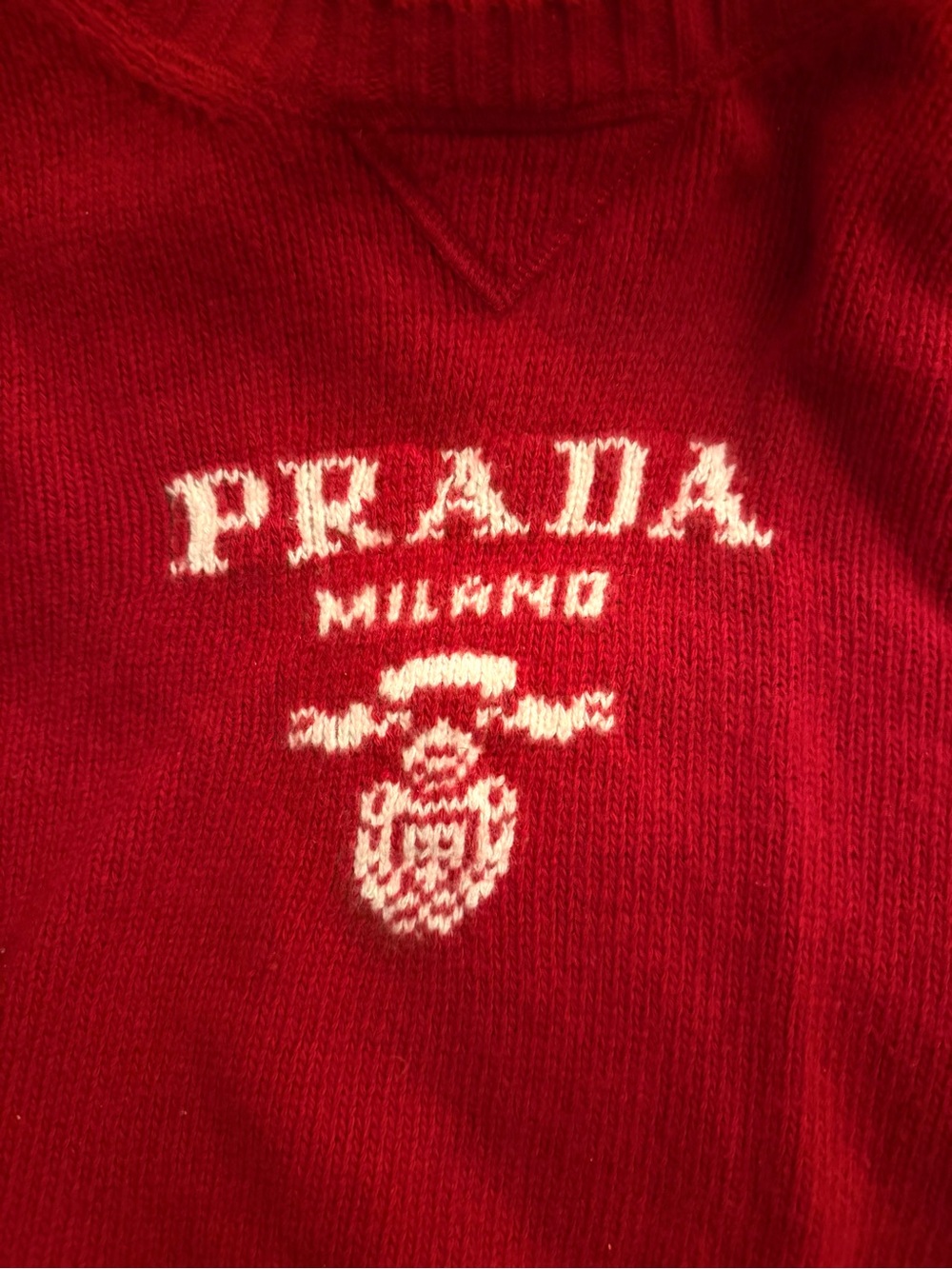 Prada Red Milano Wool And Cashmere Crew- Neck Sweater - Picture 2 of 6